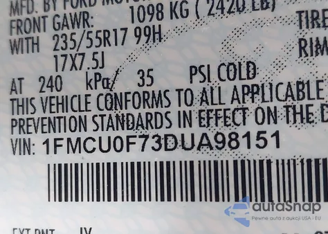 2013 Ford Escape S from USA, damaged, VIN 1FMCU0F73DUA98151